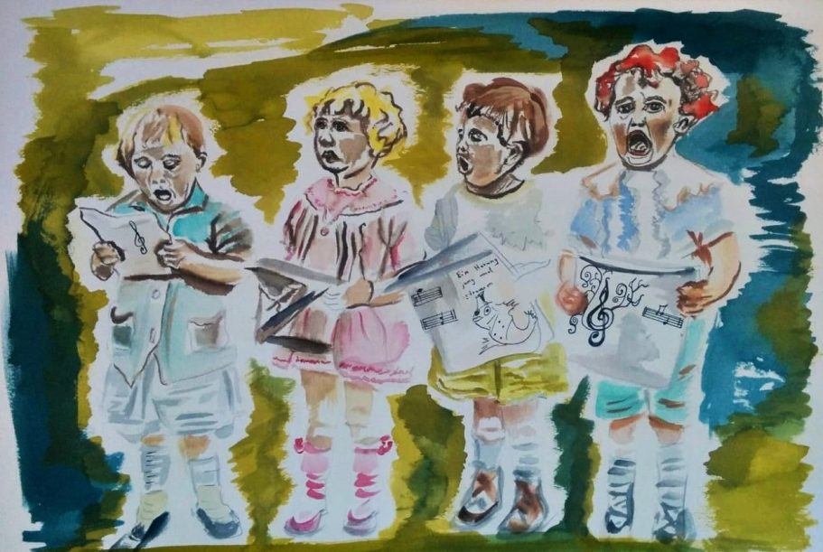 Der Kinderchor - Tuschezeichnung auf Bütten